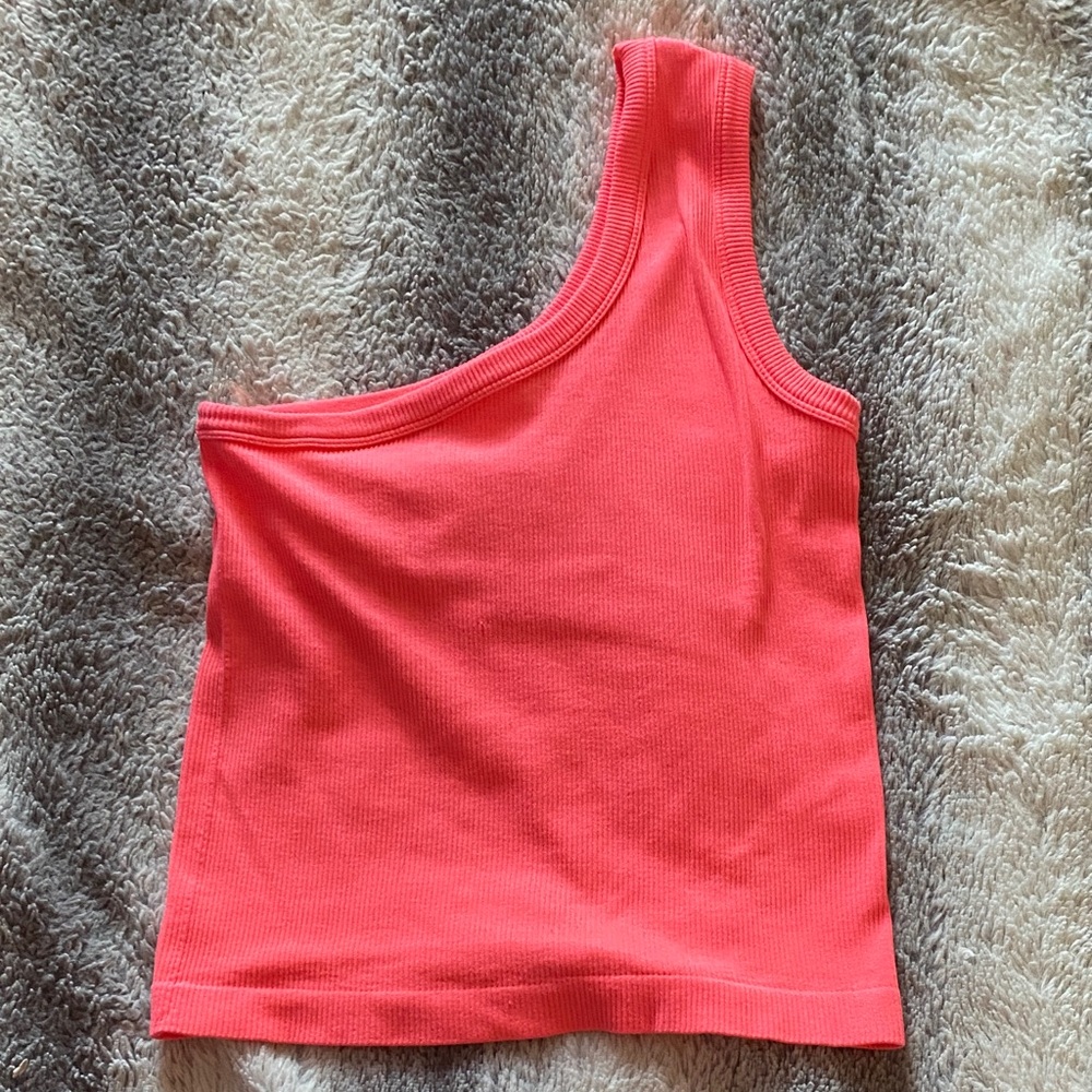 4/$30 One-Shoulder Ribbed Tank Top in Coral Pink